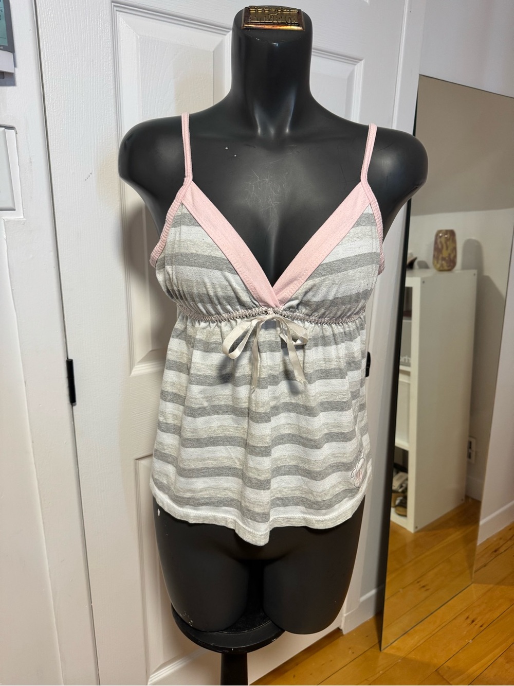 Striped Grey & Pink Tie-Front Camisole